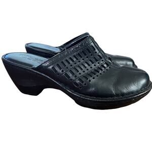 Lobo Solo Womens Bovine Leather Black Slip On Mules Clogs Casual Shoes sz 9